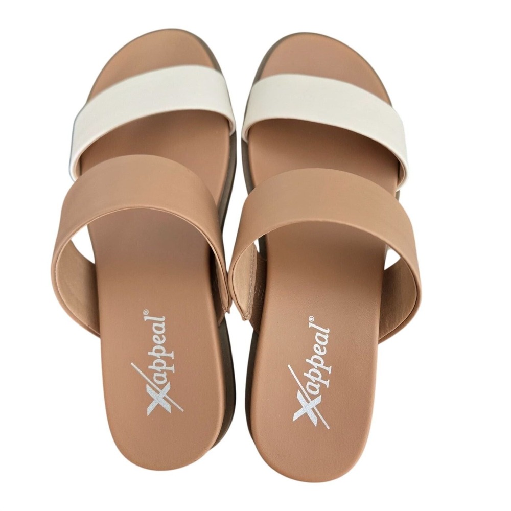 Xappeal Edith Womens Tan White Two Strap‎ Slide Sandals 6M 203465 Neutral Summer